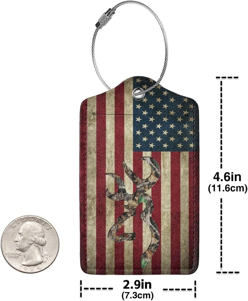 GACCAP 2 Pack Luggage Tags for Suitcase, Privacy Cover ID Label with Stainless Steel and Address Card for Travel Bag Backpack Cruise Ship Essentials Tag Women Men - Camo Deer American Flag - Image 4
